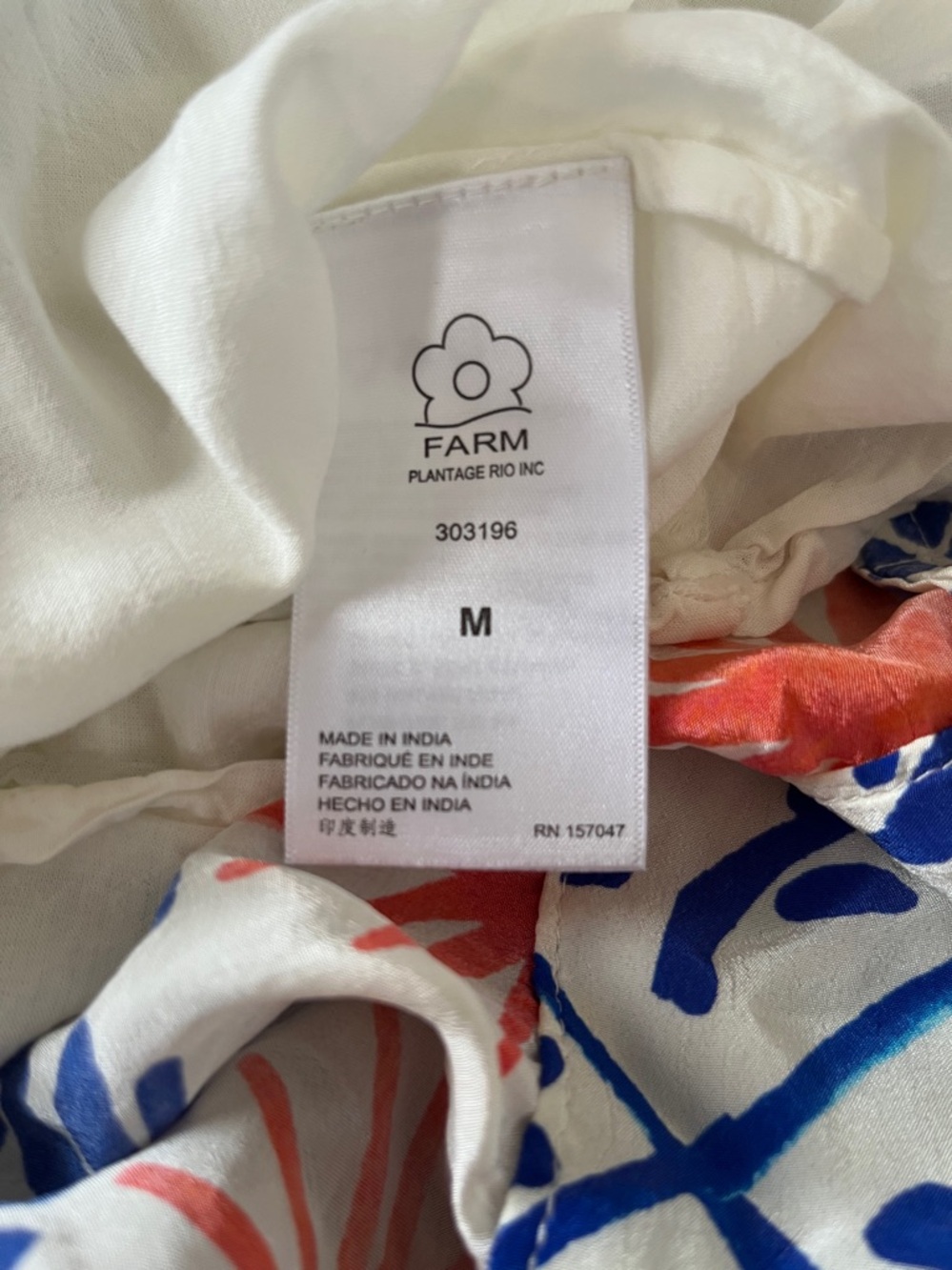 Farm Rio "Breeze" Blue & White Floral Maxi Dress with Orange Accents Size Medium - Picture 11 of 13